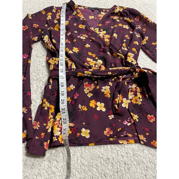 Gibson Blouse Floral Faux Wrap Top Long Sleeve Womens Size XS Purple WDP6629R - Picture 3 of 10